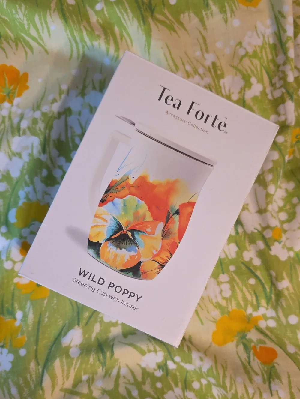 NIB Tea Forte Fiore Wild Poppy 14oz Steeping Cup Infuser Lid Floral